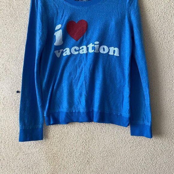 Chaser Revolve Womens Sweatshirt Blue Fuzzy I Heart Vacation Love Pullover Small - Picture 4 of 11